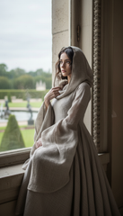 Mythical Treated-Linen Dress with Wide Sleeves & Large Hood | ملكى