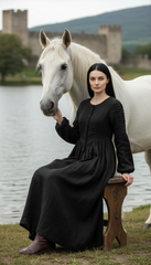 Long Black Linen Dress with Side Pockets | كرفته