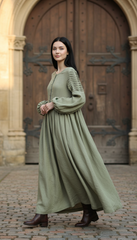 Long Black Linen Dress with Side Pockets | كرفته