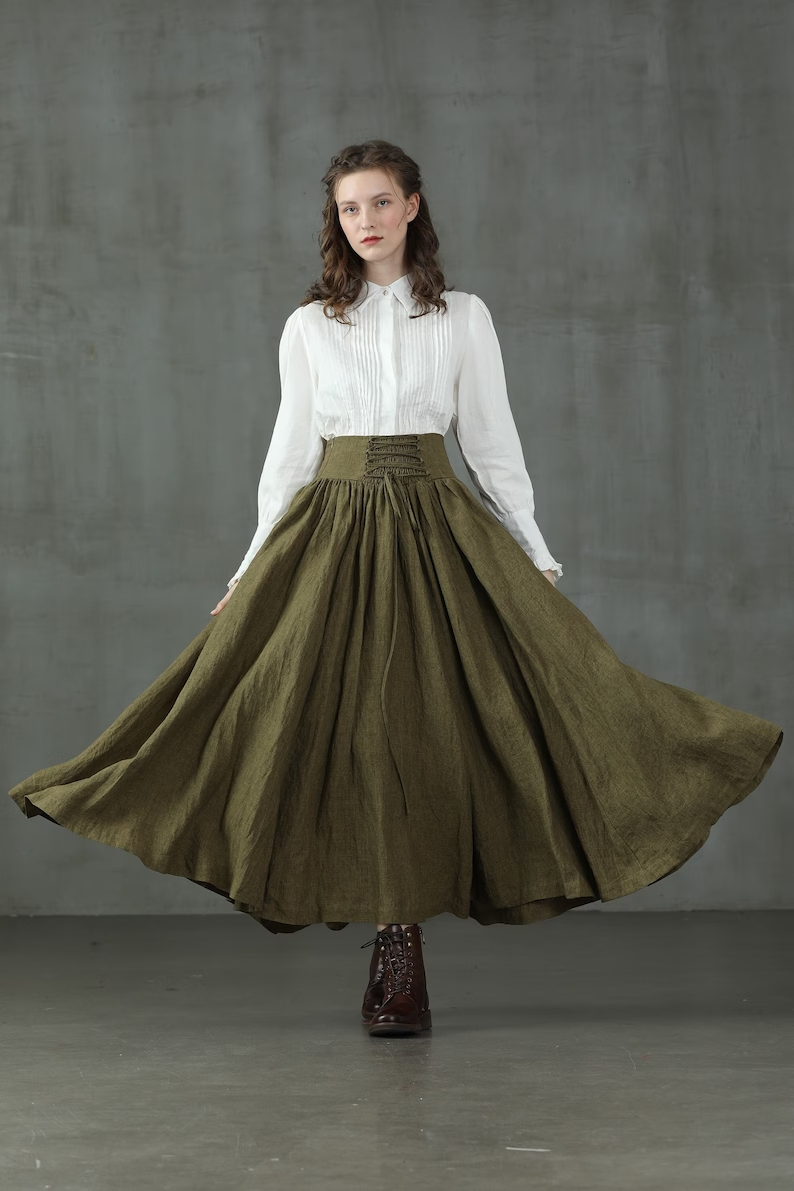 Linen Skirt with Waist Tie — Vintage Elegance | Skirt Tie