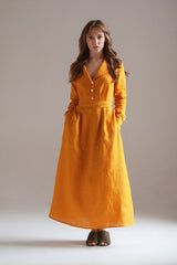 Maxi Dress with sleeves – Long Sleeves & Wooden Buttons |🌿 ريفير