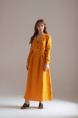 Maxi Dress with sleeves – Long Sleeves & Wooden Buttons |🌿 ريفير