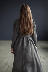 🌿 "Effortless Linen Maxi Dress – Gray & Black with Belt & Pockets | Comfort Meets Style!" 🌿| شيبه السيمبل