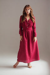 Maxi Dress with sleeves – Long Sleeves & Wooden Buttons |🌿 ريفير