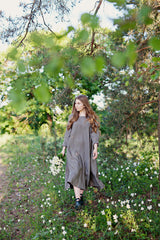 🌿 "Effortless Linen Maxi Dress – Gray & Black with Belt & Pockets | Comfort Meets Style!" 🌿| شيبه السيمبل