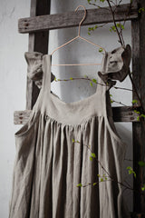 Black Prairie Dress, Linen Dress with Flutter Sleeves, Oversized Apron, Linen Dress with Wings, Linen Dress for Women, Victorian Style| مريله