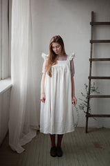 Black Prairie Dress, Linen Dress with Flutter Sleeves, Oversized Apron, Linen Dress with Wings, Linen Dress for Women, Victorian Style| مريله