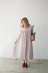 Black Prairie Dress, Linen Dress with Flutter Sleeves, Oversized Apron, Linen Dress with Wings, Linen Dress for Women, Victorian Style| مريله