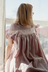Black Prairie Dress, Linen Dress with Flutter Sleeves, Oversized Apron, Linen Dress with Wings, Linen Dress for Women, Victorian Style| مريله
