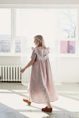 Black Prairie Dress, Linen Dress with Flutter Sleeves, Oversized Apron, Linen Dress with Wings, Linen Dress for Women, Victorian Style| مريله