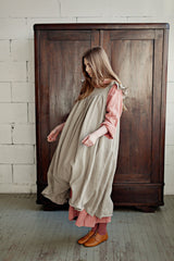 Black Prairie Dress, Linen Dress with Flutter Sleeves, Oversized Apron, Linen Dress with Wings, Linen Dress for Women, Victorian Style| مريله