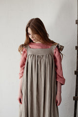 Black Prairie Dress, Linen Dress with Flutter Sleeves, Oversized Apron, Linen Dress with Wings, Linen Dress for Women, Victorian Style| مريله