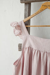 Black Prairie Dress, Linen Dress with Flutter Sleeves, Oversized Apron, Linen Dress with Wings, Linen Dress for Women, Victorian Style| مريله