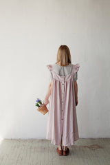 Black Prairie Dress, Linen Dress with Flutter Sleeves, Oversized Apron, Linen Dress with Wings, Linen Dress for Women, Victorian Style| مريله