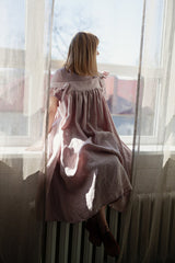 Black Prairie Dress, Linen Dress with Flutter Sleeves, Oversized Apron, Linen Dress with Wings, Linen Dress for Women, Victorian Style| مريله