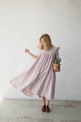 Black Prairie Dress, Linen Dress with Flutter Sleeves, Oversized Apron, Linen Dress with Wings, Linen Dress for Women, Victorian Style| مريله