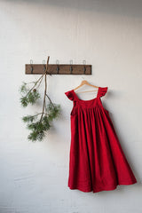 Black Prairie Dress, Linen Dress with Flutter Sleeves, Oversized Apron, Linen Dress with Wings, Linen Dress for Women, Victorian Style| مريله