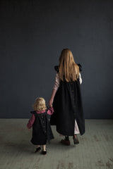 Black Prairie Dress, Linen Dress with Flutter Sleeves, Oversized Apron, Linen Dress with Wings, Linen Dress for Women, Victorian Style| مريله