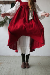 Black Prairie Dress, Linen Dress with Flutter Sleeves, Oversized Apron, Linen Dress with Wings, Linen Dress for Women, Victorian Style| مريله