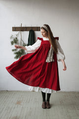 Black Prairie Dress, Linen Dress with Flutter Sleeves, Oversized Apron, Linen Dress with Wings, Linen Dress for Women, Victorian Style| مريله