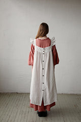 Black Prairie Dress, Linen Dress with Flutter Sleeves, Oversized Apron, Linen Dress with Wings, Linen Dress for Women, Victorian Style| مريله
