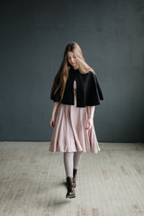 Little Red Riding Hood Cape, Hooded Linen Cape for Women, Black Hooded Cloak, Little Red Riding Hood Costume, Halloween Costume, Black Cloak| كلوك قصير