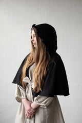 Little Red Riding Hood Cape, Hooded Linen Cape for Women, Black Hooded Cloak, Little Red Riding Hood Costume, Halloween Costume, Black Cloak| كلوك قصير