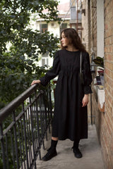 Black Midi Dress with Comfortable Stretch Details | بلكون