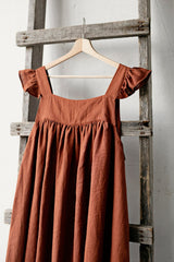 Black Prairie Dress, Linen Dress with Flutter Sleeves, Oversized Apron, Linen Dress with Wings, Linen Dress for Women, Victorian Style| مريله