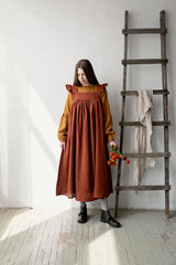 Black Prairie Dress, Linen Dress with Flutter Sleeves, Oversized Apron, Linen Dress with Wings, Linen Dress for Women, Victorian Style| مريله