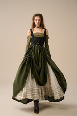 Two-Piece Skirt Set – Forest Green & Beige Linen Blend