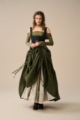 Two-Piece Skirt Set – Forest Green & Beige Linen Blend