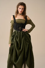 Two-Piece Skirt Set – Forest Green & Beige Linen Blend