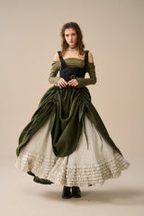 Two-Piece Skirt Set – Forest Green & Beige Linen Blend