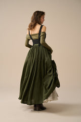 Two-Piece Skirt Set – Forest Green & Beige Linen Blend