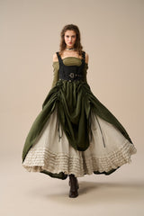 Two-Piece Skirt Set – Forest Green & Beige Linen Blend