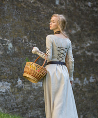 ⚔️ "Medieval-Inspired Linen Maxi Dress – Handcrafted Metal Rings & Lace-Up Corset Detail | Artistic Masterpiece!" ⚔️| حلقات