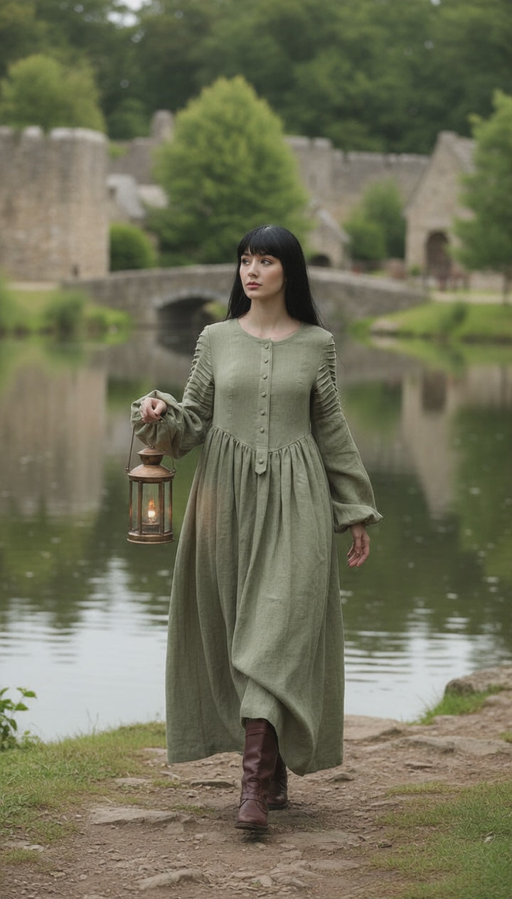 Long Black Linen Dress with Side Pockets | كرفته