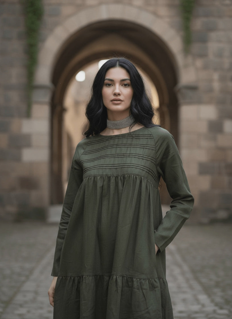 Maxi Linen Dress with Hidden Side Pockets|جنصات