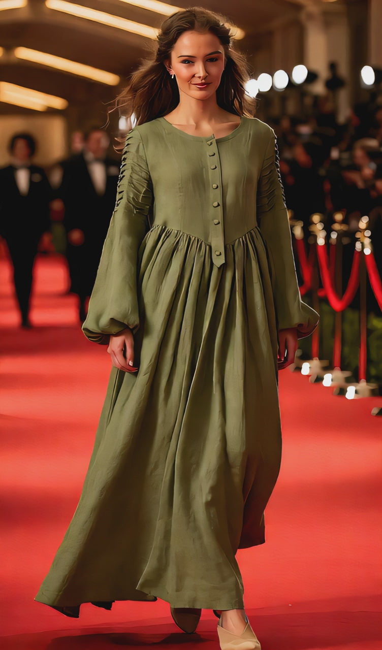 Long Black Linen Dress with Side Pockets | كرفته